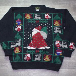 South Wool vtg. Ugly Christmas Sweater Santa Pure Virgin Wool M Hand Knitted